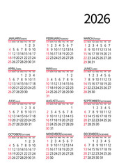 2026 calendar in English and Spanish with a vertical format and functional design, perfect multilingual resource for annual reports, printed agendas, or planning content