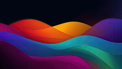 Abstract wavy shapes in vibrant colors against a black background