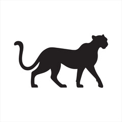 Obraz premium Silhouette Style Vector Cheetah Logo Icon – Minimal Wild Cat Emblem for Sports Branding, Fast Animal Symbol, Monochrome Jungle Predator Design, Elegant Graphic for Print and Digital Use