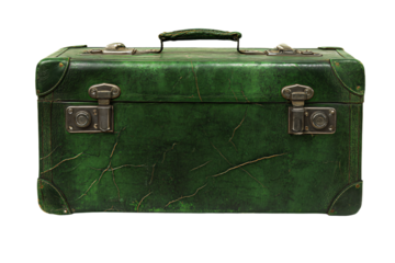 a green suitcase with a handle on a white background