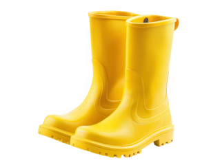 Pair of rubber boots, pastel yellow, isolated