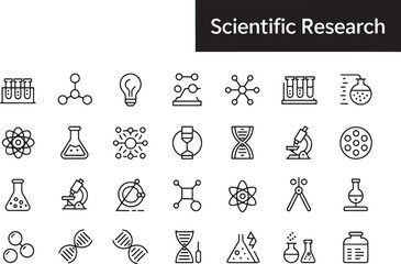 Naklejka premium Scientific Research and Laboratory Equipment Line Icon Set