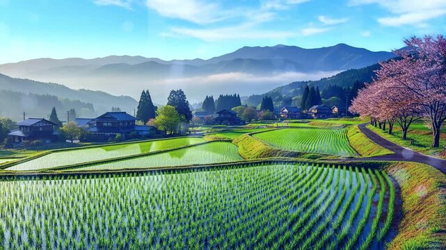 Serene Spring Rice Paddies Timelapse