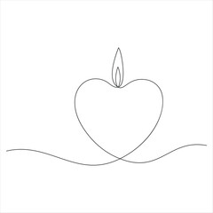 Continuous one line drawing of candle minimalist vector illustration