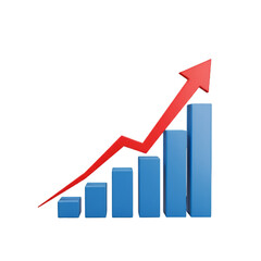 3D Illustration Of A Blue Bar Chart Rising With A Red Arrow On Black Background