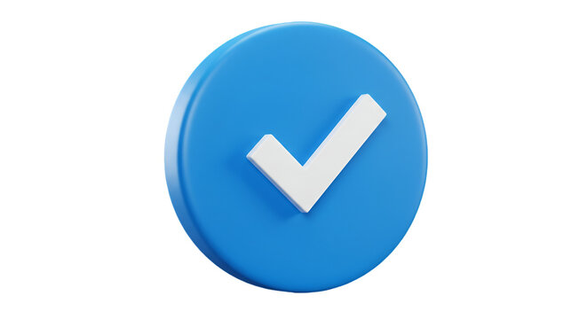 3D Illustration Of A Blue Checkmark Verification Badge On Transparent Background
