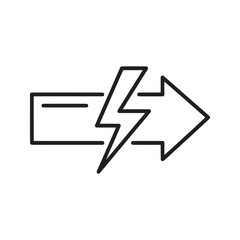 Line icon of an energy bolt with an arrow representing fast charging technology quick power transfer and efficient electricity supply service vector stroke