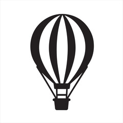 Naklejka premium Silhouette Style Vector Air Balloon Logo Icon – Minimal Hot Air Balloon Symbol for Travel Branding, Adventure Emblem, Vintage Flight Graphic Design, Monochrome Outline for Print and Web