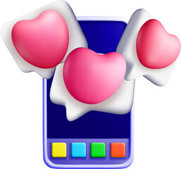 3D Colorful Hearts Emanating from a Device