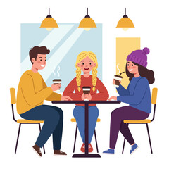 Friends enjoying coffee together at a cafe