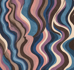 Minimalist Vector Design with Curved Wavy Lines in Brown, Blue, and Pink