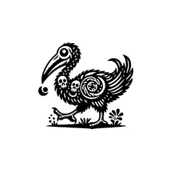 Gothic bird with skulls illustration isolated on white background