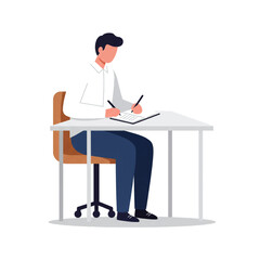 Man Sitting at Desk Writing Notes
