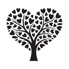 Black heart shaped tree with many small hearts love romance