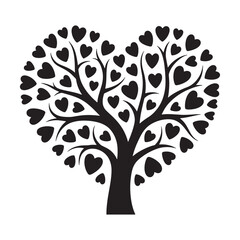 Black heart shaped tree with many small hearts love white