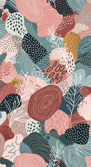 Abstract organic shapes and natural textures seamless pattern design for textiles and surfaces