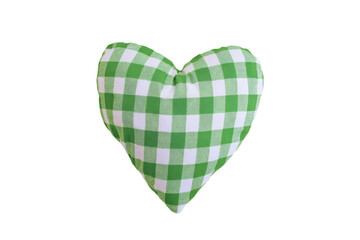 a green and white heart shaped pillow on a white background