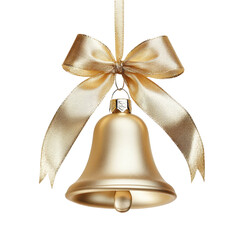 Festive Gold Bell Ornament: A close-up of a gold bell ornament, adorned with a matching ribbon, creating a sense of seasonal cheer and celebration.