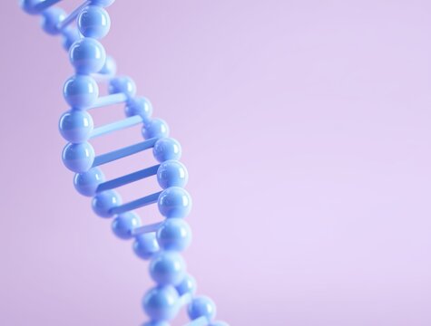 3D illustration of a blue DNA double helix structure against a soft pink background, showcasing the intricate design and molecular beauty of genetic material in a scientific context - Powered by Adobe