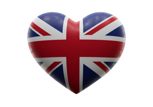 3D Render Of Union Jack Flag In Heart Shape Isolated On Black - Powered by Adobe