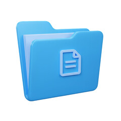 3D Render of a Blue Folder Icon with Document on Transparent Background
