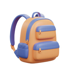 3D Render of an Orange Backpack with Blue Accents against Transparent Background