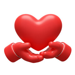 3D Render of Red Heart Held By Red Hands on Transparent Background