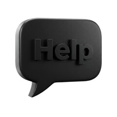 3D Rendered Black Help Speech Bubble Isolated on Transparent Background