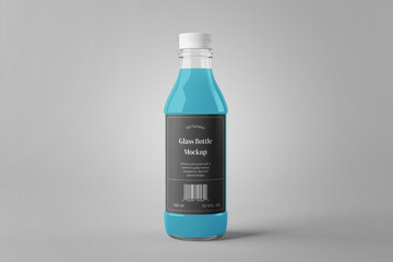 Glass Bottle Mockup On Solid Color Background