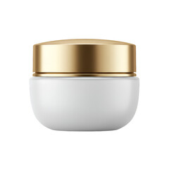 3D Render Of White Cosmetic Cream Jar With Gold Lid Isolated On Black