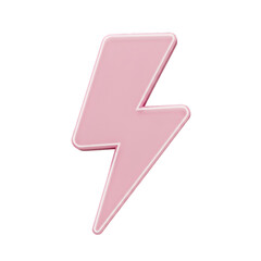 3D Render Pink Lightning Bolt Icon Isolated On Transparent Background