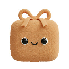 3D Rendered Cartoon Gift Box with Fluffy Texture and Orange Color Isolated