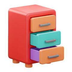 3D Rendered Colorful Cabinet Illustration with Open Drawers on Transparent Background