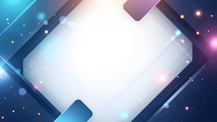 Futuristic technology background with a glowing geometric frame. Abstract digital design with blue light effects and particles for a presentation.