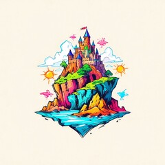 Enchanted Island Castle: A Vibrant Fairytale Landscape