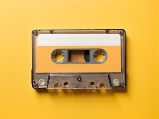 Obraz premium Top-down Cassette, Faded Yellow Background