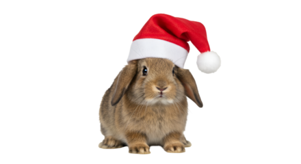 A Cute Christmas Bunny Illustration Wearing Red Santa Hat On Transparent Background