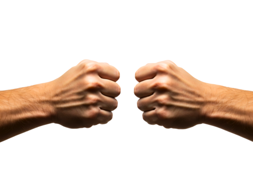 Two fists clenched together facing each other isolated on transparent background