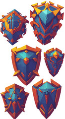 3D Illustration of Blue And Orange Shields Isolated on Transparent Background