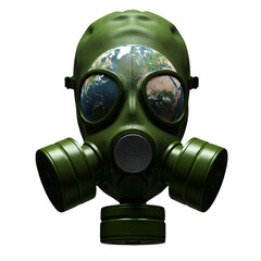 3D Illustration of Gas Mask with Earth Displayed on Transparent Background