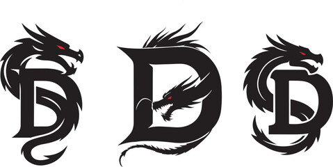 Dragon D Letter Logo Vector — Red Eyes, Bold Silhouettes