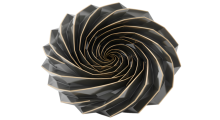 3D Abstract Geometric Spiral Design with Metallic Gray and Gold Elements