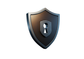 3D Rendered Metallic Shield Icon Isolated on Black Background for Security