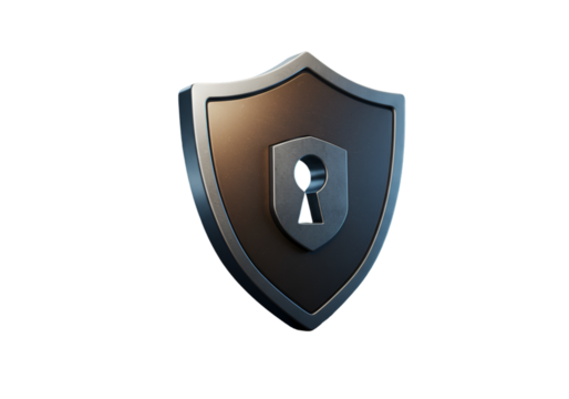 3D Rendered Metallic Shield Icon Isolated on Black Background for Security