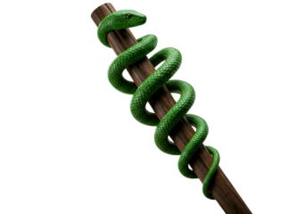 3D Illustration Of A Green Snake Coiled Around A Wooden Branch On Black Background