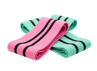 Set of pink and teal resistance bands for fitness isolated on transparent background