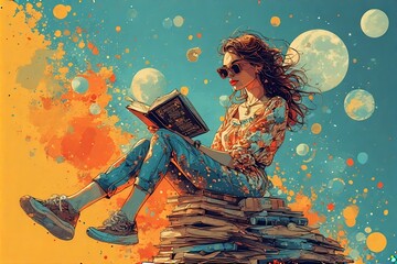 A dream image of a woman Reader in the Heavenly Library