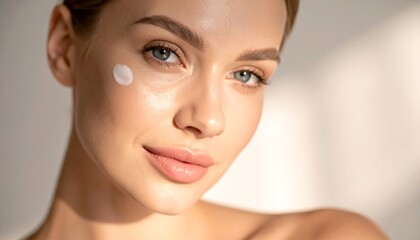 Close-up of a woman with facial cream