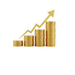3D Illustration Of Golden Coins And Upward Arrow On Transparent Background