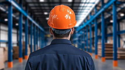 Warehouse Worker Analyzing Inventory in Modern Facility Environment